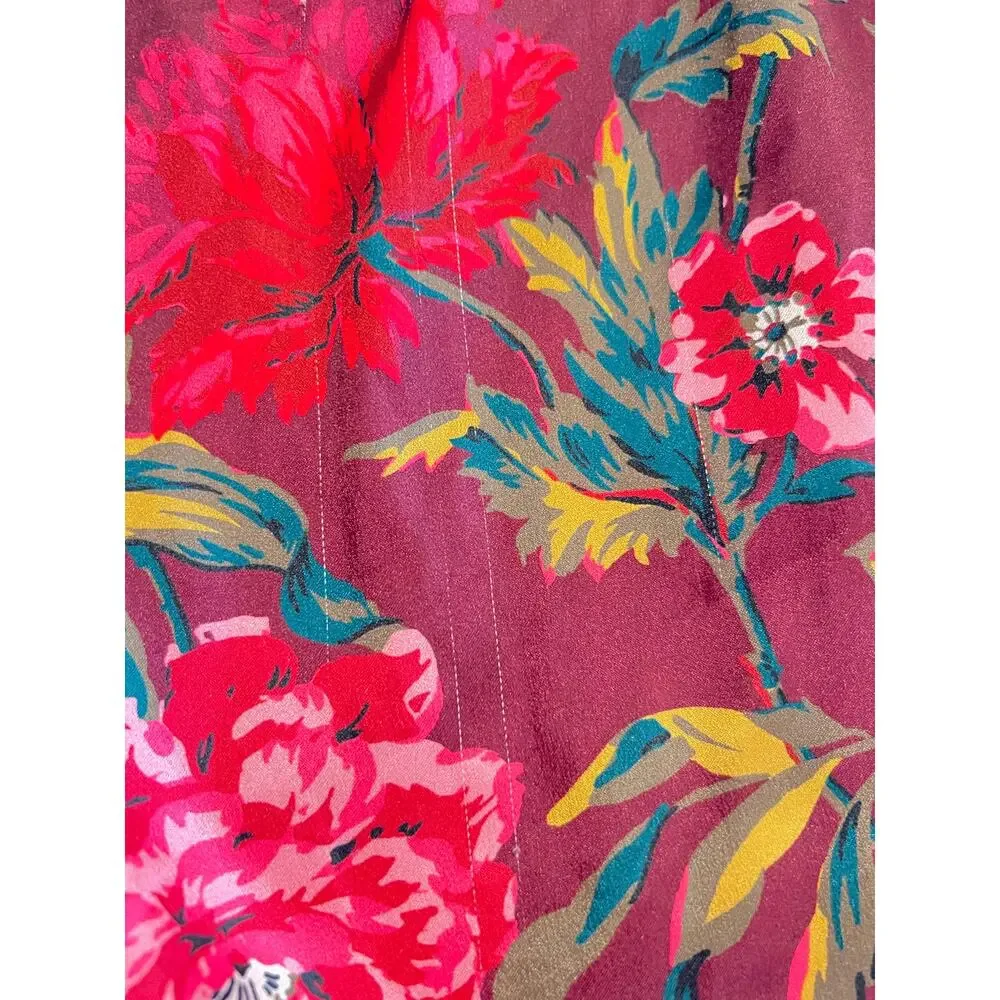 Victoria’s Secret Pajama Set Sz L/XL Slit Shorts Long Sleeve Top Burgundy Floral